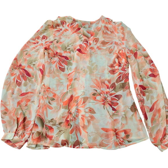 East 5th Womens Button Up Blouse Multicolor Size M Polyester Chiffon Collar - Picture 2 of 12